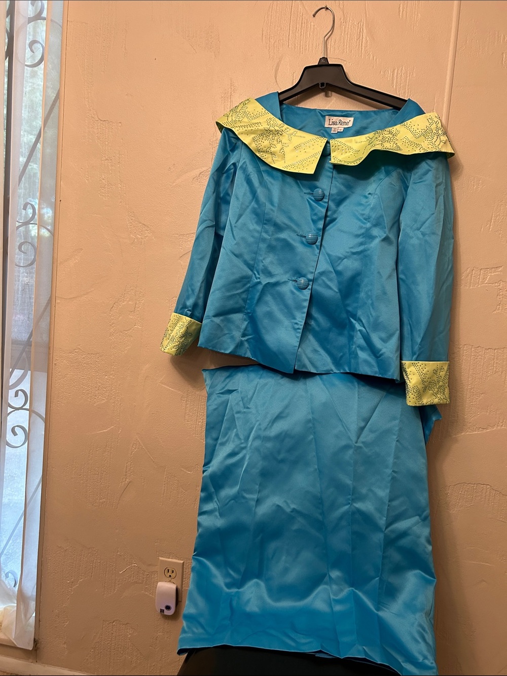 Teal Two-Piece Skirt Set with Yellow Accents